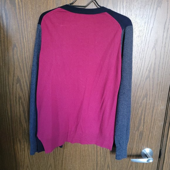Aqua Cashmere Colorblock Cardigan Sweater Hot Pink Navy Grey Size Medium - Picture 6 of 9